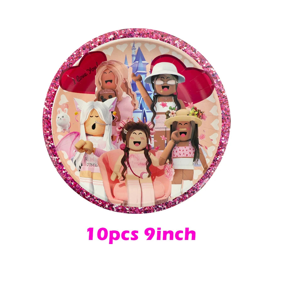 Roblox Birthday Party Decoration Balloons Disposable Tableware for Kids Party Supplies Baby Shower Sticker Bracelet Toy Gifts