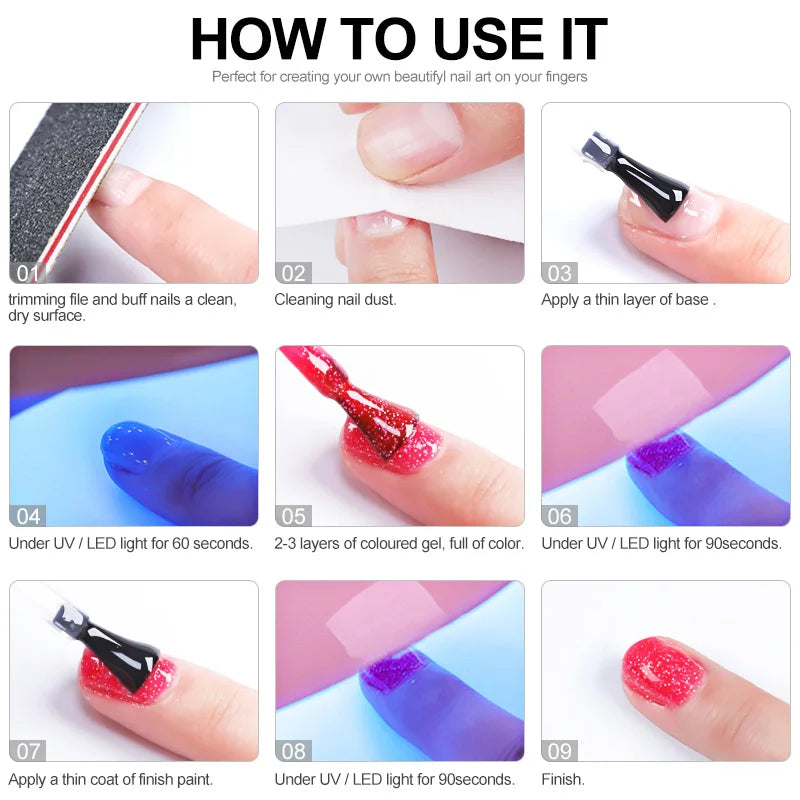 LIMEGIRL 8ML Gel Nail Polish Kit Semi-Permanent Soak Gel Varnish Base Coat Polishing Tool with UV LED Light Nail Gel Kit