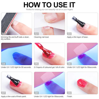 LIMEGIRL 8ML Gel Nail Polish Kit Semi-Permanent Soak Gel Varnish Base Coat Polishing Tool with UV LED Light Nail Gel Kit
