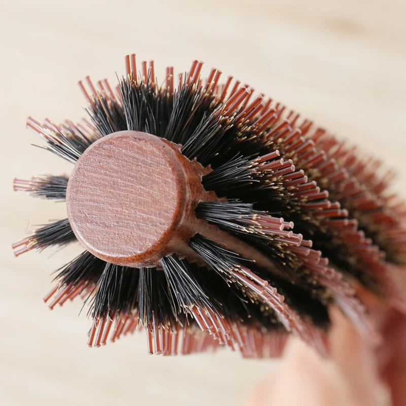 Wood Handle Round Rolling Brush Boar Bristle Nylon Hair Comb Anti Static Brush Straight Twill Hair Comb Hairdressing Tool