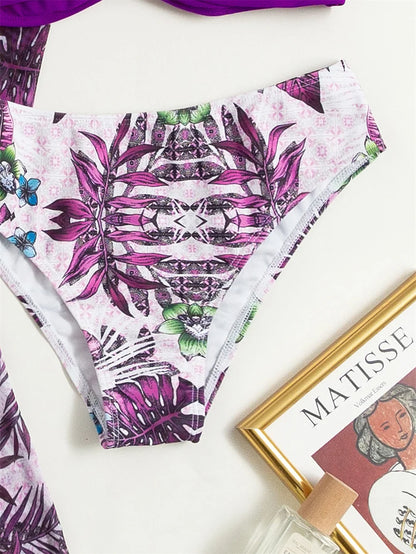 Three Pieces Bikini Set Cover Up Women 2023 New Push Up Twist Swimsuit Print Long Sleeve Swimwear Biquini Bathing Suit Summer