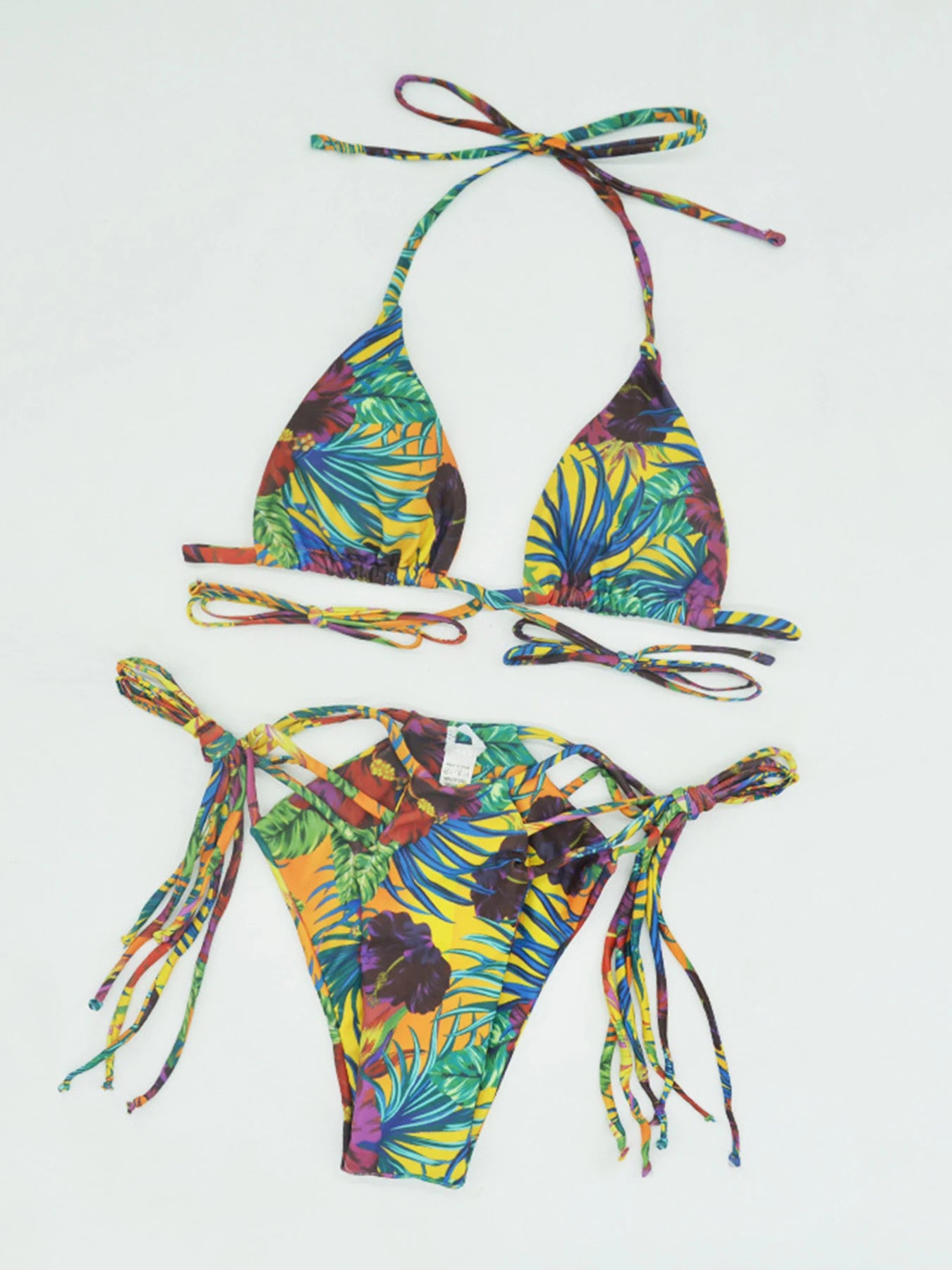 2025 New Sexy Print Bikini Sets Swimsuit For Women Low Waist Swimwear Female Bandage Strappy Bathing Suits Summer Beach Wear XL
