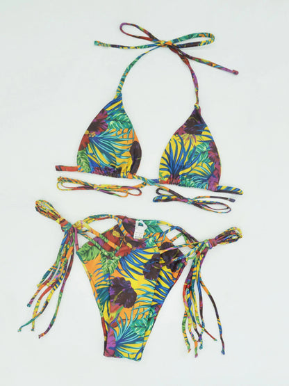 2025 New Sexy Print Bikini Sets Swimsuit For Women Low Waist Swimwear Female Bandage Strappy Bathing Suits Summer Beach Wear XL