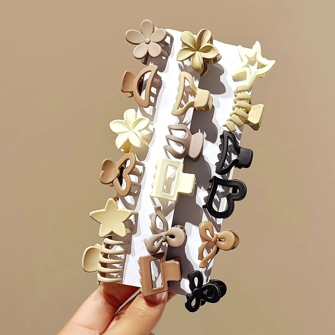 Beige Mini Hair Clips Set.