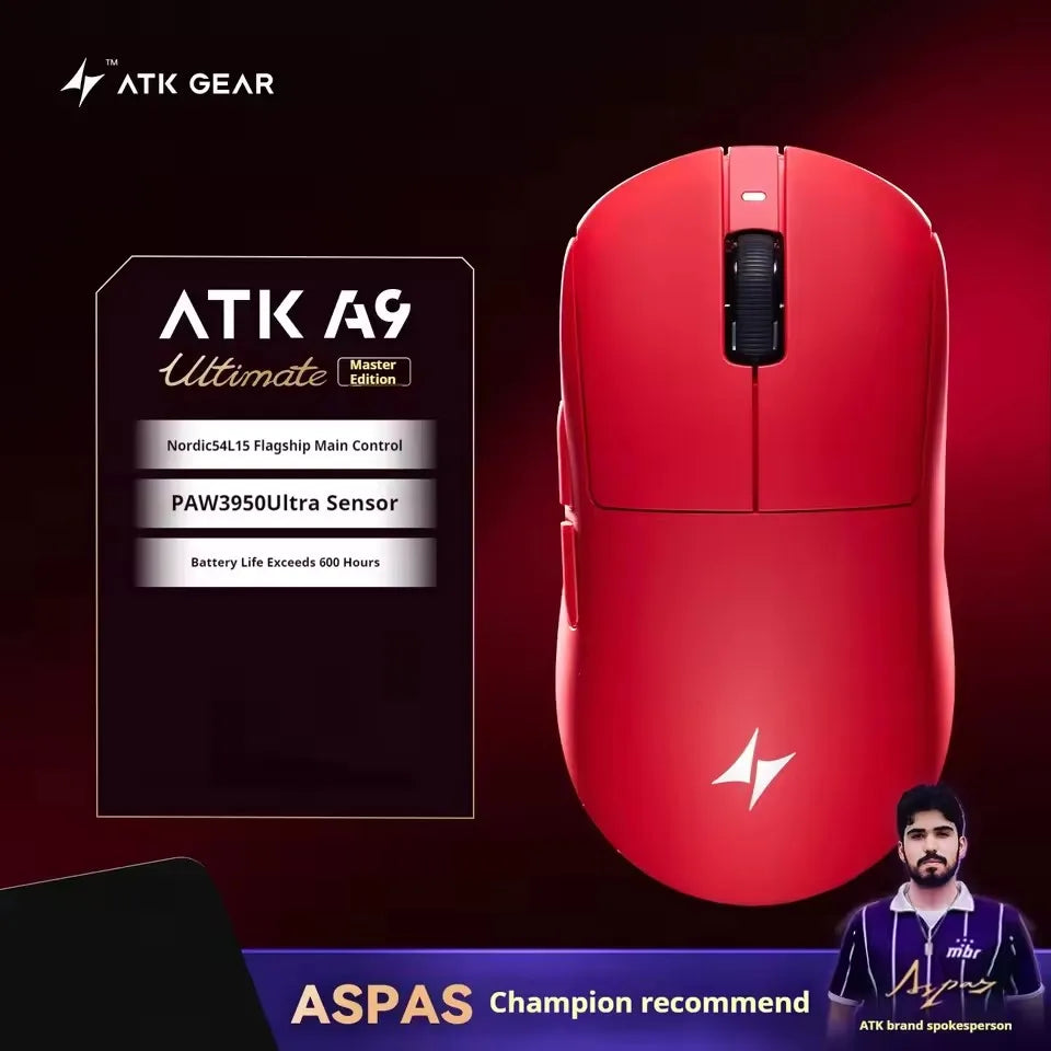 ATK A9 Air Ultimate Wireless Gaming Mouse Tri-Model Dual 8KHz PAW3950UItra 800mAh 42000DPI 750IPS Lightweight Ergonomic E-sports