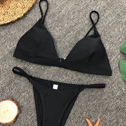 Bikini 2025 New Women's Split Solid Color Adjustable Size Swimsuit