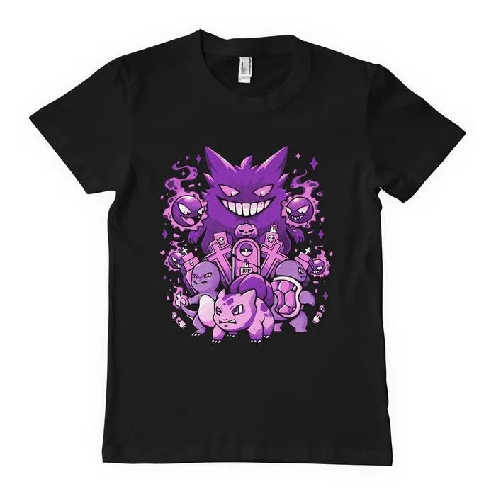 2025 Summer Pokémon Anime Gengar Kaiju 100% Pure Cotton Printed T-shirt Men Harajuku Loose Casual Versatile Short-sleeved Top