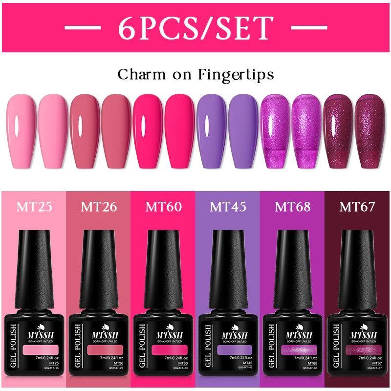 MTSSII 6Pcs/Set Colorful Gel Nail Polish Set for Nails Semi Permanent UV Gel LED Nail Art Varnish Kit for Manicure Nail Supplies
