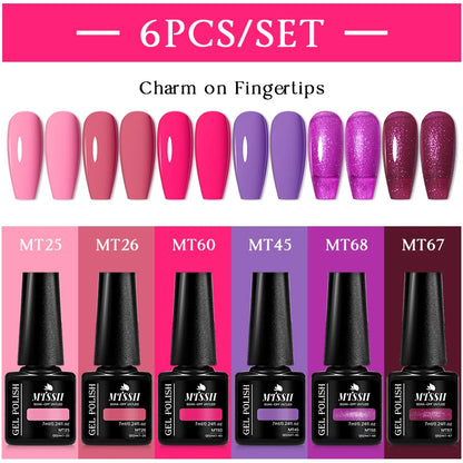 MTSSII 6Pcs/Set Colorful Gel Nail Polish Set for Nails Semi Permanent UV Gel LED Nail Art Varnish Kit for Manicure Nail Supplies