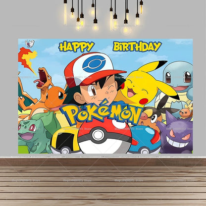 Pokemon Pikachu Backdrop Banner Cartoon Pocket Monster Theme Kids Birthday Party Decor Photography Photo Background Supplies