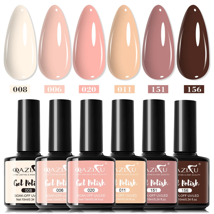 6Pcs Gel Nail Polish Set Milk Tea Popular Color UV Lamp Nail Gel for Nail Art Easy Apply & Soak Off DIY Home Manicure Salon Use