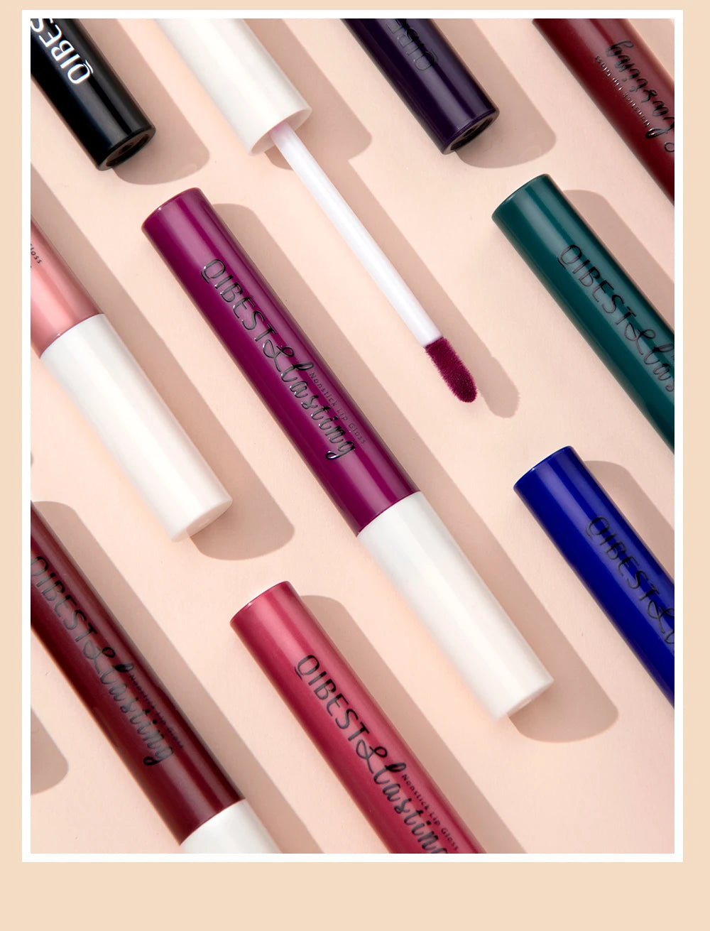 QIBEST Matte Liquid Lipstick Waterproof Long Lasting Velvet Lip Gloss Tint Tube Matte Nude Pigment Red Lipgloss Lips Makeup