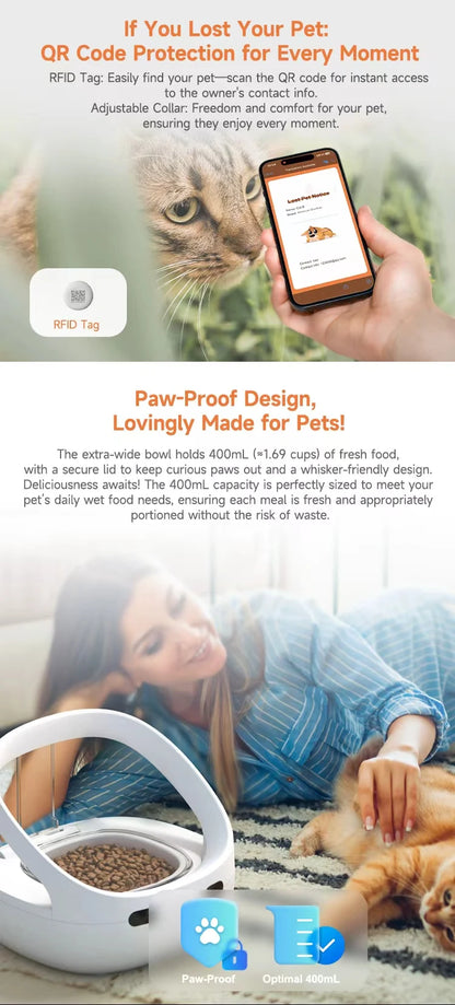 RFID collar activates cat feeder, multi cat intelligent automatic chip feeder, supports wet and dry food,prevents pinch injuries