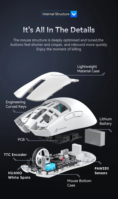 Attack Shark X11 Mouse PAW3311 Wireless 1K Hz Macro Magnetic RGB Docking Charger for Gaming