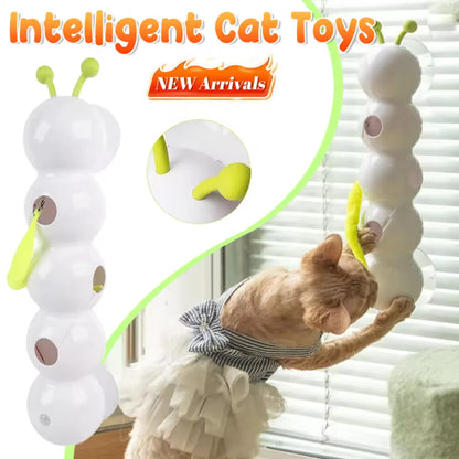 Sensor Automatic Cat Feather Toy USB Rechargeable Interactive Fluffy Tail Teaser with Suction Cup Automatic Cat Toy for Indoor