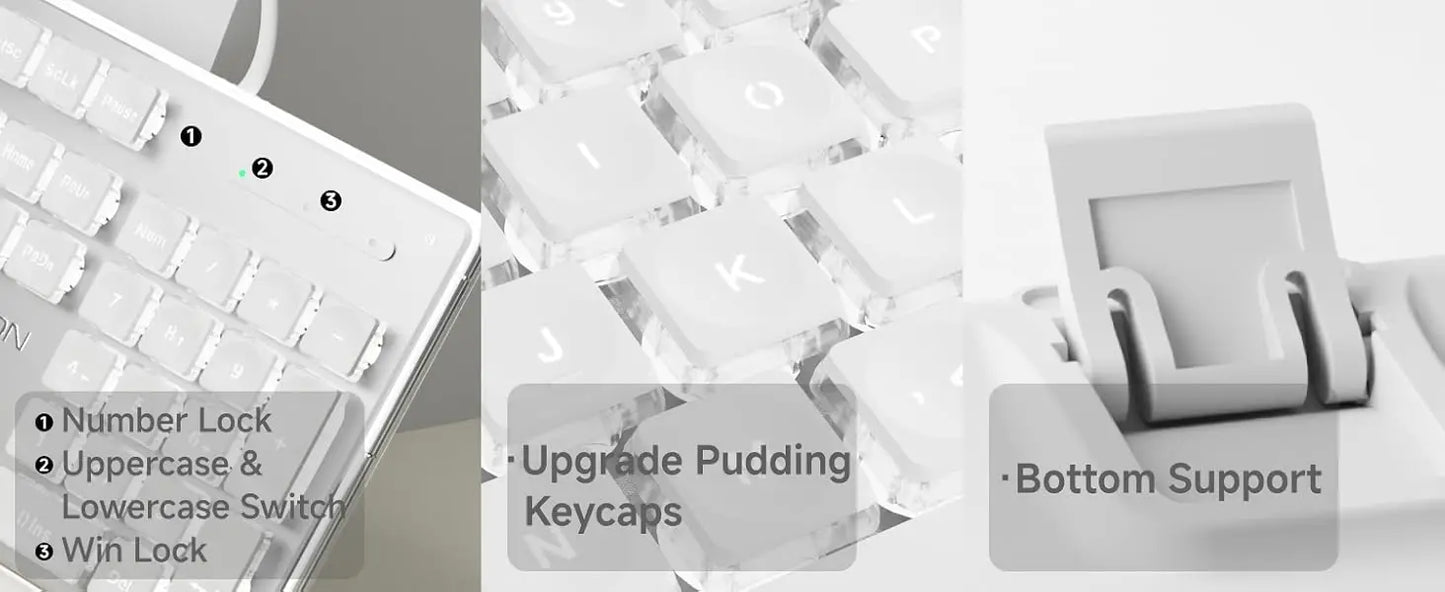 Wired USB Keyboard with White Backlit Metal Panel Pudding Keycaps Full Size Quiet Computer Keyboard for Windows PC Laptop Gamer