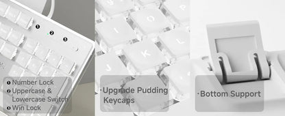 Wired USB Keyboard with White Backlit Metal Panel Pudding Keycaps Full Size Quiet Computer Keyboard for Windows PC Laptop Gamer