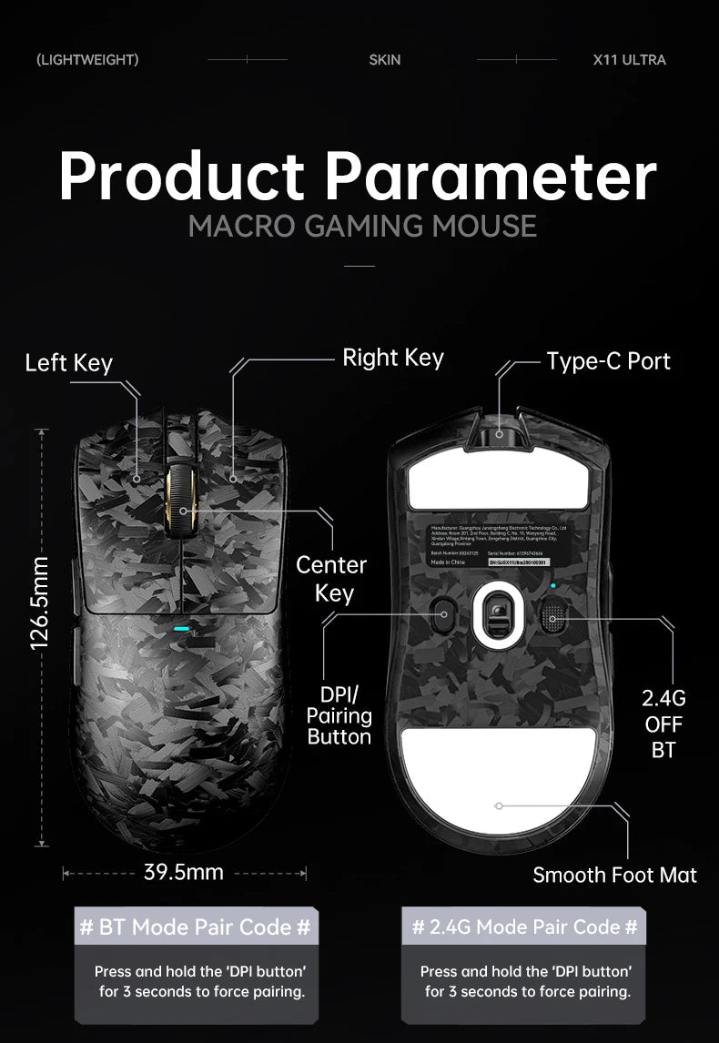 Attack Shark X11 Ultra 59g Superlight Wireless 8K Gaming Mouse Carbon Fiber Nano-Metal Ice Coating PAW3950MAX