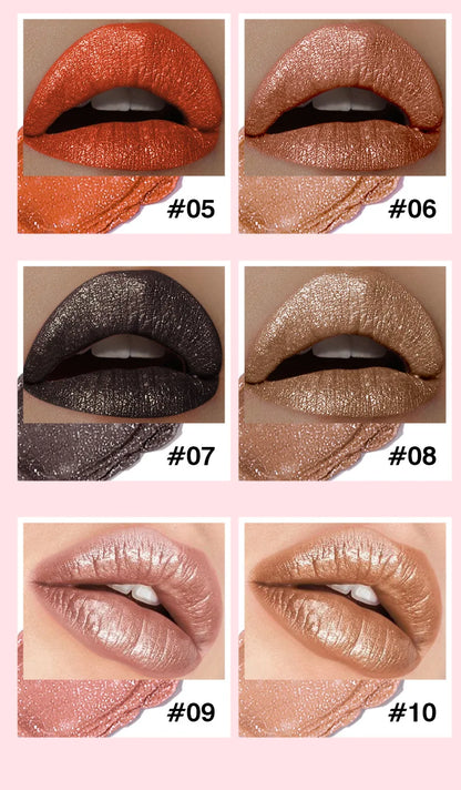 Pudaier Shimmery Diamond Lipstick: 10 Shades of Waterproof Glitter & Metallic Shine