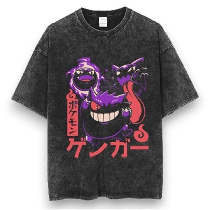 Pokemon Anime Retro Washed T-shirt Cotton Men's and Women's Summer New Item Plus Size T-shirt Y2K Loose Casual Short Sleeved Top