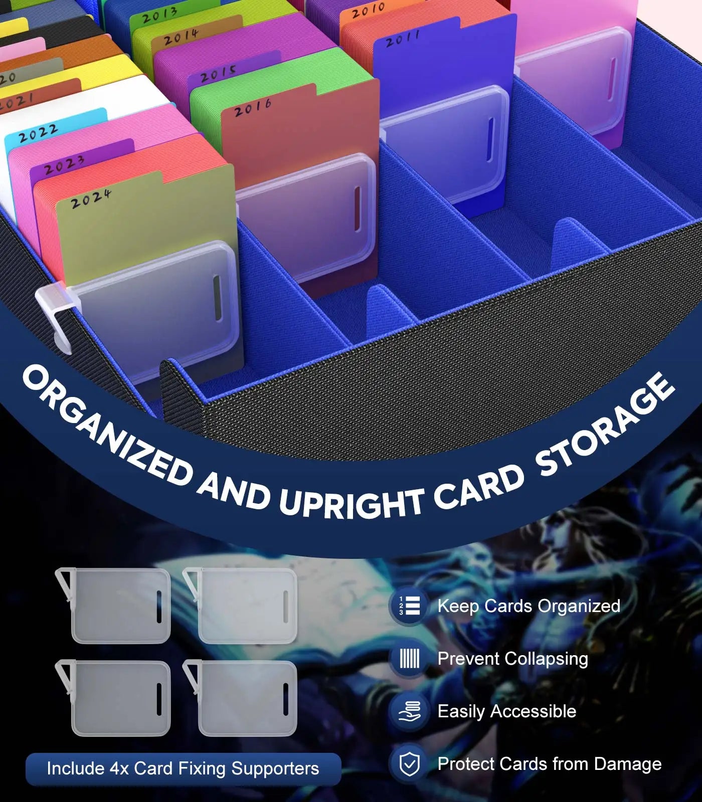 MoKo Trading Card Storage Box 3800+ MTG Deck Box with 24 Colorful Dividers & 5 Card Supporters 5 Row Commander Card Deck Box