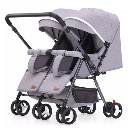 Double Stroller Sit & Lying Side By Side Lightweight Foldable Twin Umbrella Stroller with Universal Front Wheel Two-way Stroller