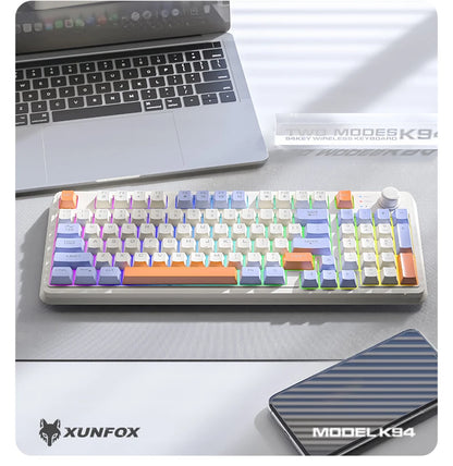 K94 Wireless Gaming Keyboard, BT 5.0/2.4GHz With Dual Mode 2-in-1 Receiver, 95 Keys TKL Rainbow LED Backlit Quiet Keyboard For