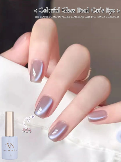 MIANEL 12ML Glass Bead Cat Eye Gel Nail Polish Flash White Spar Nude Color Magnetic Nail Polish White Nails Summer Nails 1-12pcs