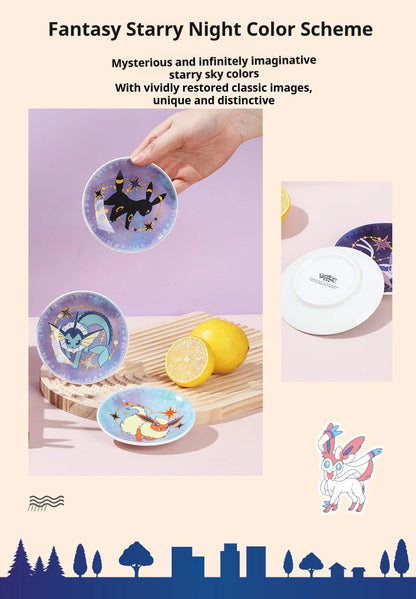 SHUNXIANG Pokémon Licensed Eevee Series Ceramic Plate Set Starry Sky Gift Box 9Pcs Dish Anime Themed Porcelain Tableware Gift