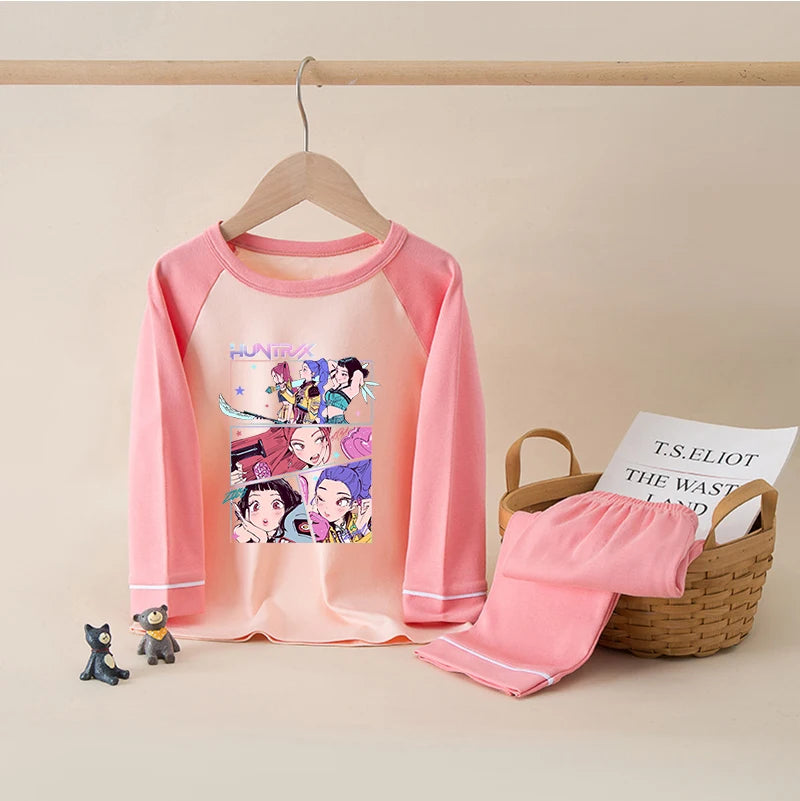 Kids' K-Pop HUNTRX Cotton Pajama Set: Long Sleeve Sleepwear for Girls & Boys