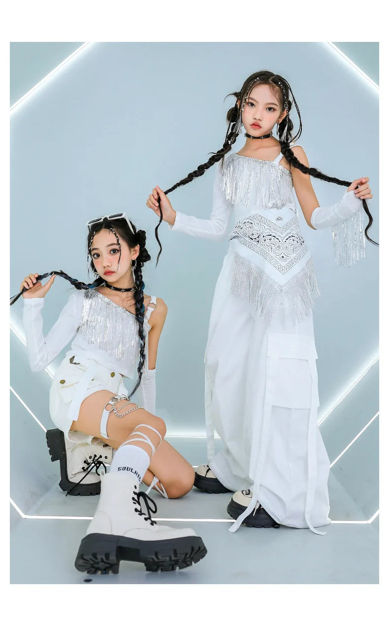 Hip Hop Girls K-pop Elegant Crop Top Shorts Street Dance Cargo Pants Kids Streetwear Child Jazz Costumes Girl Group Clothes Sets