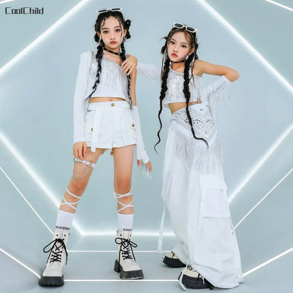 Hip Hop Girls K-pop Elegant Crop Top Shorts Street Dance Cargo Pants Kids Streetwear Child Jazz Costumes Girl Group Clothes Sets