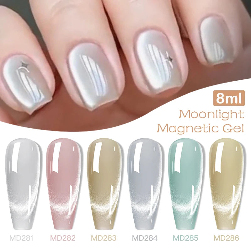 MSRUIOO 8ml Moonlight Cat Magnetic Nail Gel Polish Glitter Pink Silver Semi Permanent French Style Nail Art UV/LED Gel Varnish