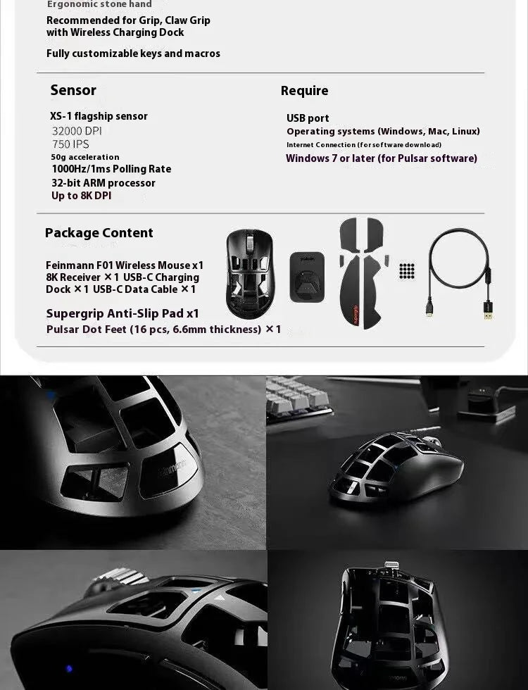 Pulsar Feinmann F01 Mouse Dual Mode Wireless Mouse 8000Hz  XS-1 Gaming Mouse Magnesium Alloy Hollow-Out Lightweight PC Accessory