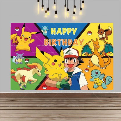 Pokemon Pikachu Backdrop Banner Cartoon Pocket Monster Theme Kids Birthday Party Decor Photography Photo Background Supplies