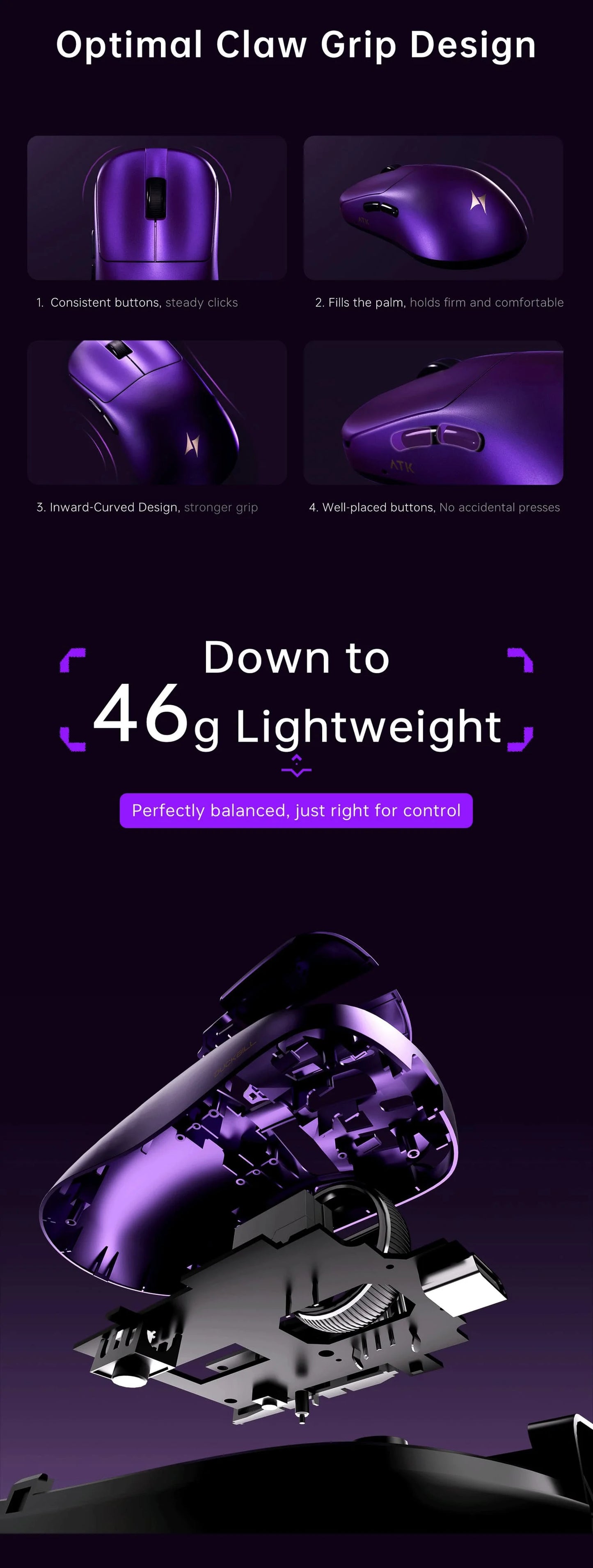 ATK Blazing Sky DUCKBILL Ultra Mouse 2.4G Dual Mode Wireless Mouse Paw3950Ultra Sensor 8000Hz 46g Lightweight Gaming Mice