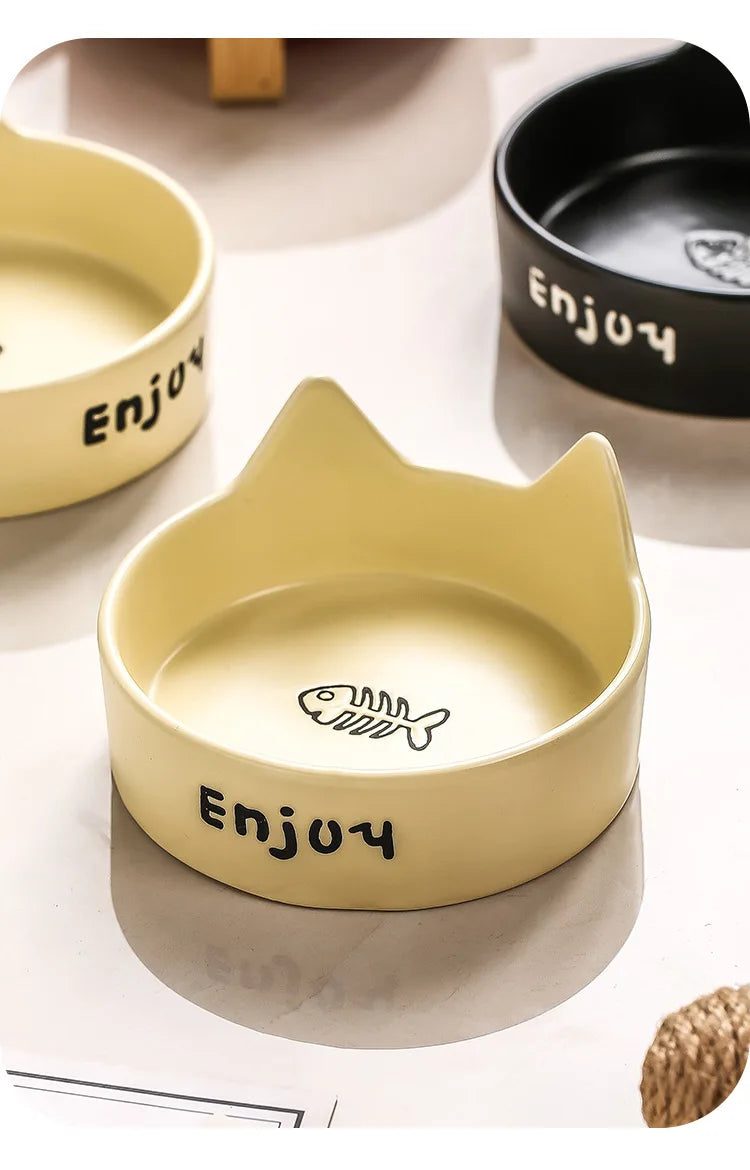 Cat Bowl Black Ceramic Dog Bowl Black Bowl Cat Food Bowl Dog Bowl Dog Drinking WaterCatFood Bowl Pet Water Bowl Anti-overturning