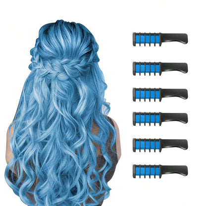 6-Piece Temporary Hair Dye Set, New Chalk Comb Temporary Washable Hair Dye, Suitable for Girls' Birthday Role-Playing DIY