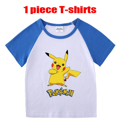 1/2 Pieces Pokemon Cartoon Tees For Boys Clothing Summer Children 100% cotton Short Sleeve T-shirts Printed T-shirt for girls