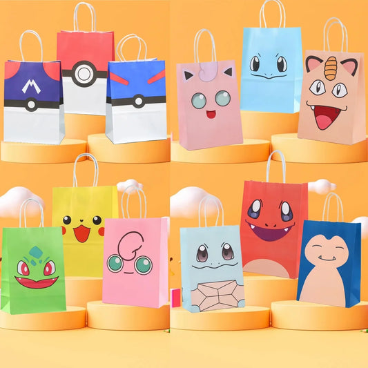 Pokemon Gift Bags Pikachu Hand-held Paper Packing Treat Bag Anime Kraft Paper Bag Gift Packaging Party Festive Supplies Kids Toy