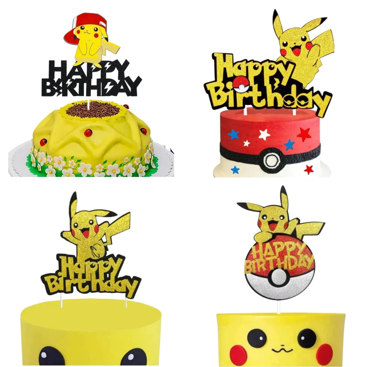 Pokemon Happy Birthday Acrylic Cake Topper Party Decoration Pikachu Cake Decor Flag Baby Shower Baking DIY Supplies Kids Favors