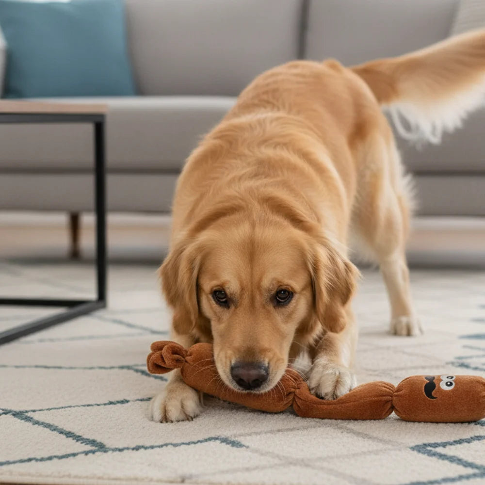 Simulated Sausage Plush Chew Toy for Dogs: Press-to-Squeak with BB Sound, Durable Chew-Resistant & Self-Play Boredom Relief Toy