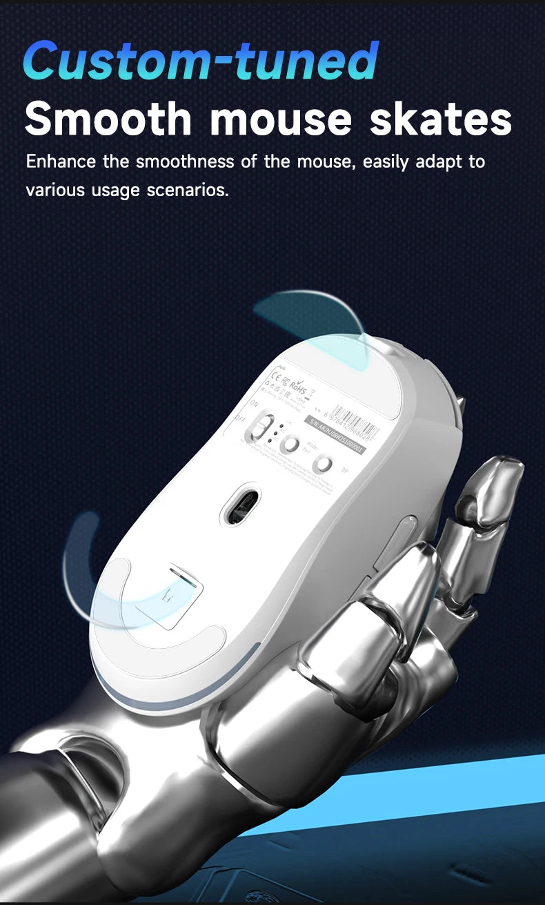 AJAZZ NJ08 Tri-Mode Wired/2.4G/Bluetooth Gaming and Office Mouse with RGB Lighting and Lightweight Design
