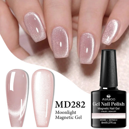 MSRUIOO 8ml Moonlight Cat Magnetic Nail Gel Polish Glitter Pink Silver Semi Permanent French Style Nail Art UV/LED Gel Varnish