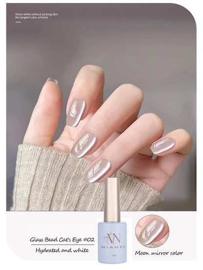 MIANEL 12ML Glass Bead Cat Eye Gel Nail Polish Flash White Spar Nude Color Magnetic Nail Polish White Nails Summer Nails 1-12pcs