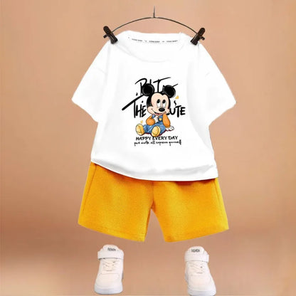 DISNEY Cartoon Printed Boys T Shirt Sets Summer Breathable Kids Short Sleeve Top and Shorts Two Piece Set Child Casual Outfits