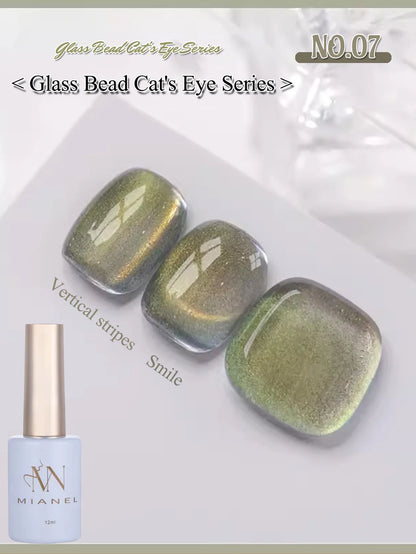MIANEL 12ML Glass Bead Cat Eye Gel Nail Polish Flash White Spar Nude Color Magnetic Nail Polish White Nails Summer Nails 1-12pcs