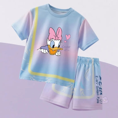 Summer Girls Casial Outfits Breathable Kids Running Shorts Sets Children's O Neck T Shirt Shorts Two Piece Outdoor Sport Clothes