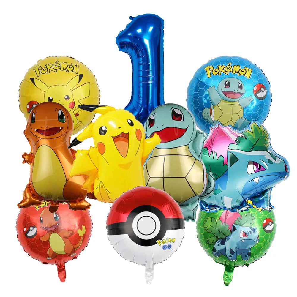 10pcs Cartoon Theme Party Balloon jump Pikachu Little Fire Dragon Jenny Turtle Foil Balloon Kids Birthday Party Decoration Gifts