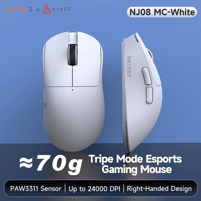 AJAZZ NJ08 Tri-Mode Wired/2.4G/Bluetooth Gaming and Office Mouse with RGB Lighting and Lightweight Design